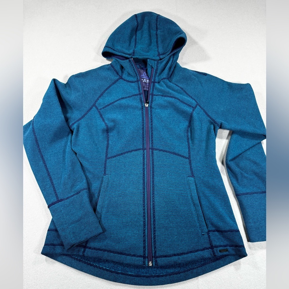 Women's Prana Blue, Purple Trim Hooded‎ Zip Jacket, Large
